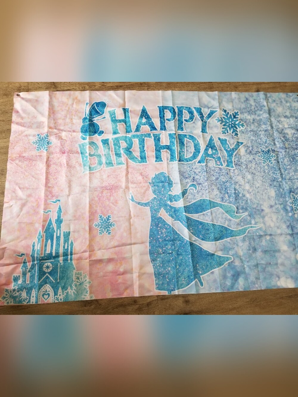 Blue Pink 'Happy Birthday' Frozen-Themed Banner - Party Decor